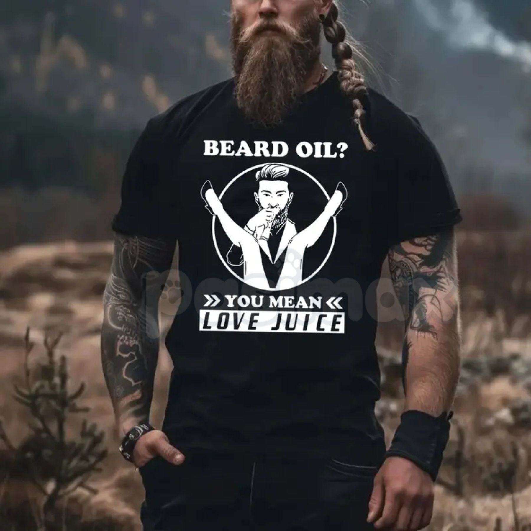 "Beard Oil? You Mean Love Juice" T-Shirt - Funny Men's Beard Grooming Graphic Tee, Sarcastic Facial Hair Humor Shirt, Gag Gift for Bearded Men & Barbers
