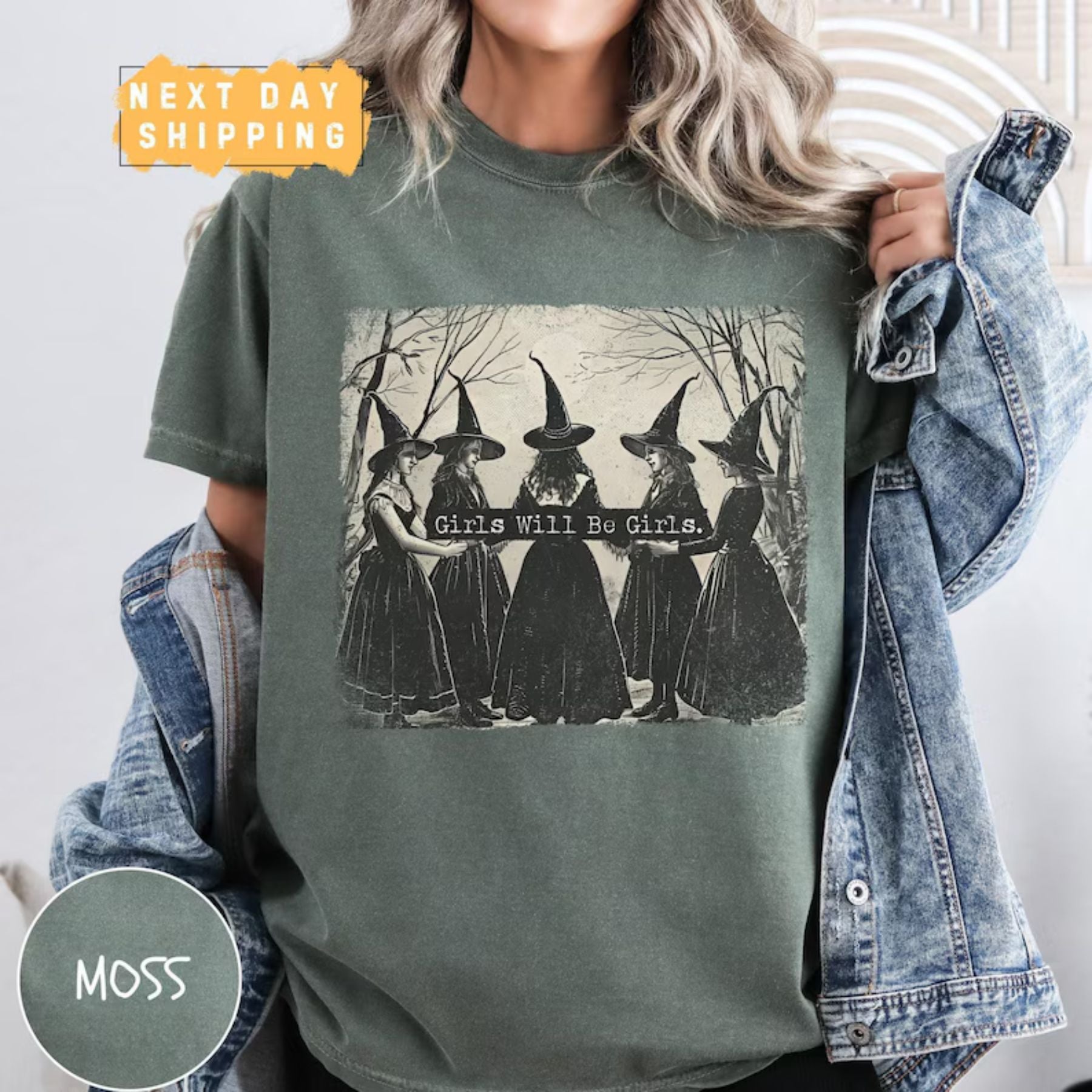 Cozy Retro 'Girls Will Be Girls' Witch Shirt – Comfort Colors® Nostalgic Halloween Tee, Funny Witchy Vibes Fall Staple
