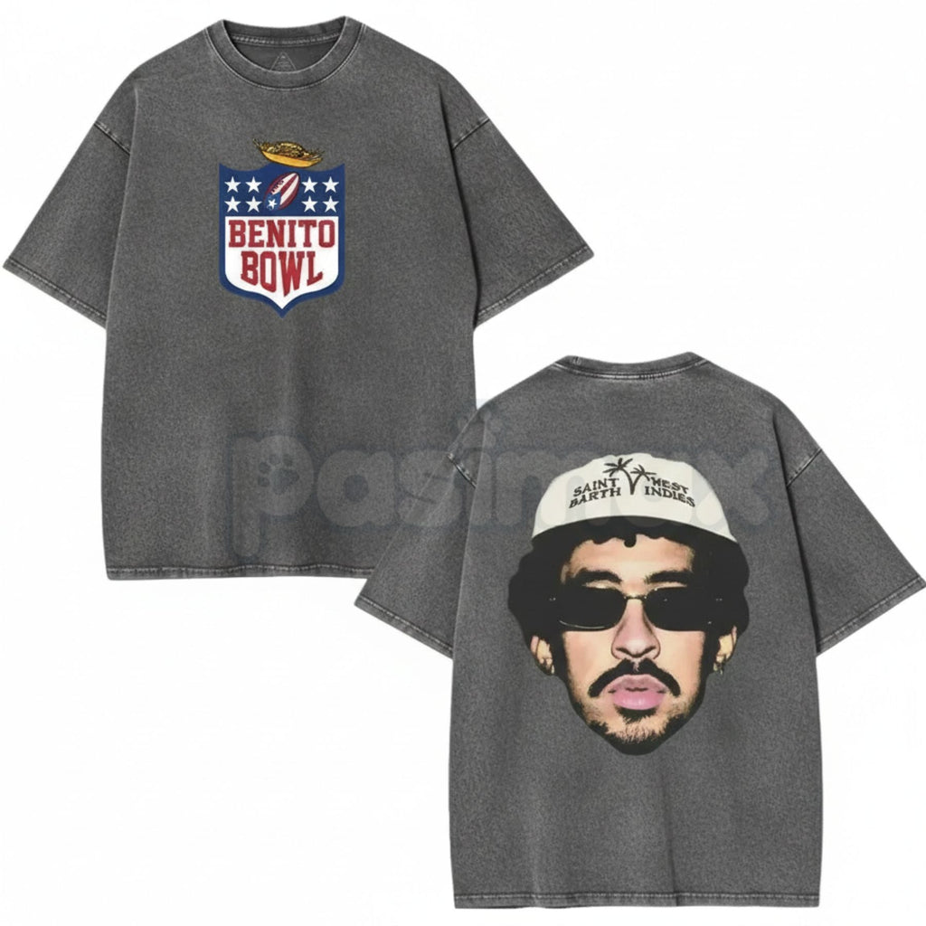 Benito Bowl 2026 Vintage Washed Graphic Tee – Funny Anime Football Bad Bunnie Design Shirt