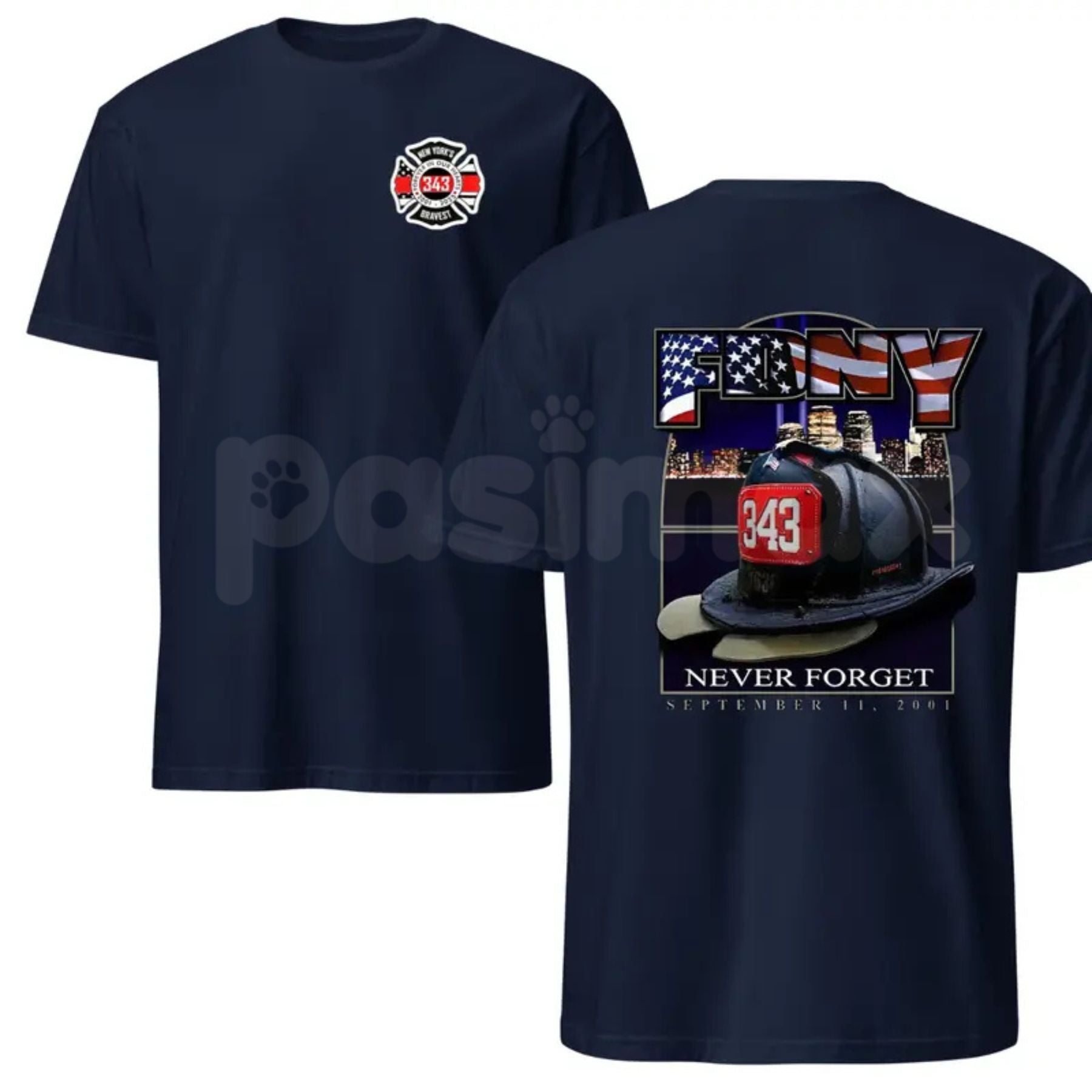 343 Firefighter Memorial T-Shirt – 9/11 Never Forget Tribute Tee, Premium 100% Cotton FDNY Fallen Heroes Top, Soft Lived-In Heavyweight Patriot Remembrance Shirt, Made in USA
