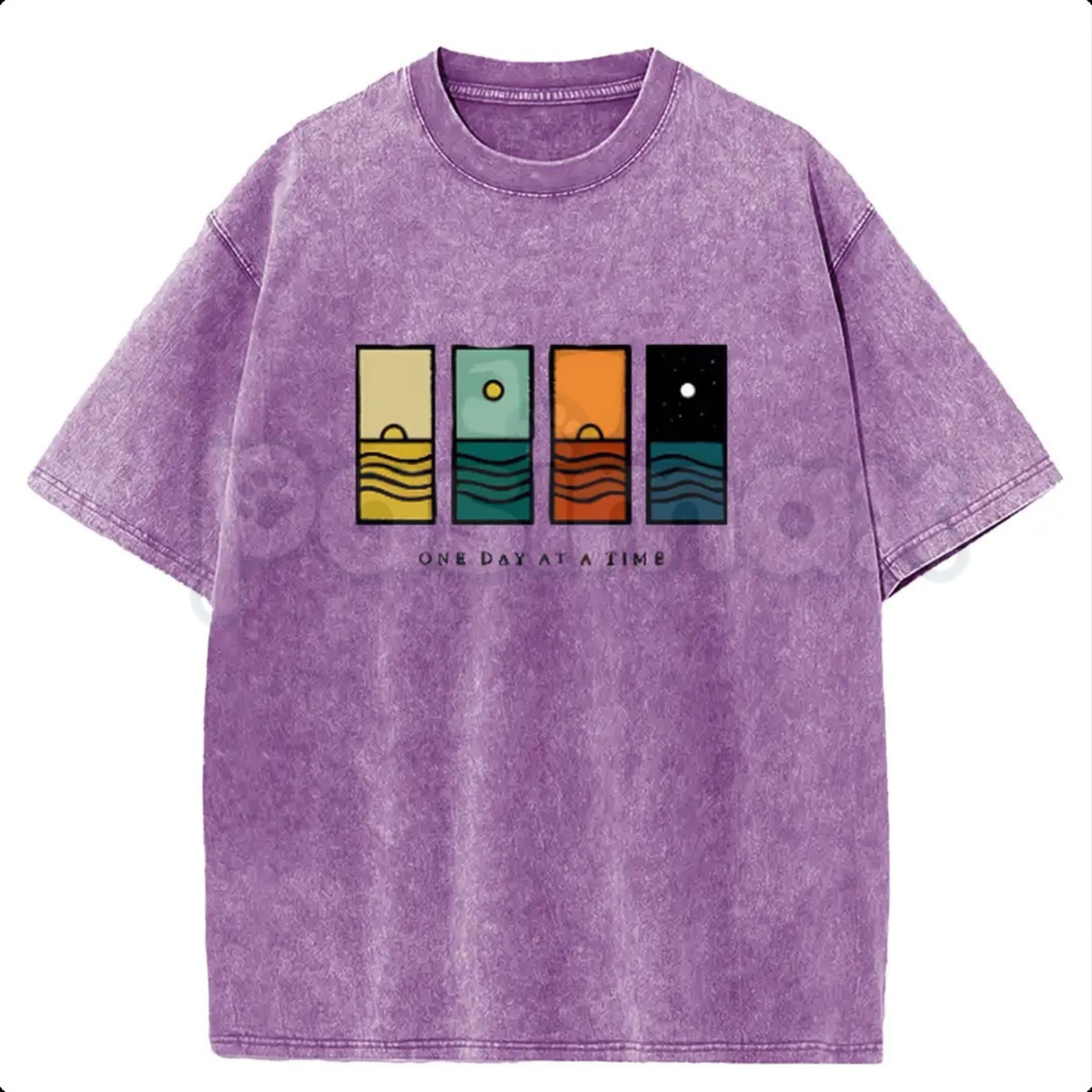 "One Day At A Time" Graphic T-Shirt – Oversize Acid Wash Vintage Tee, Lightweight Cotton Mindfulness Streetwear