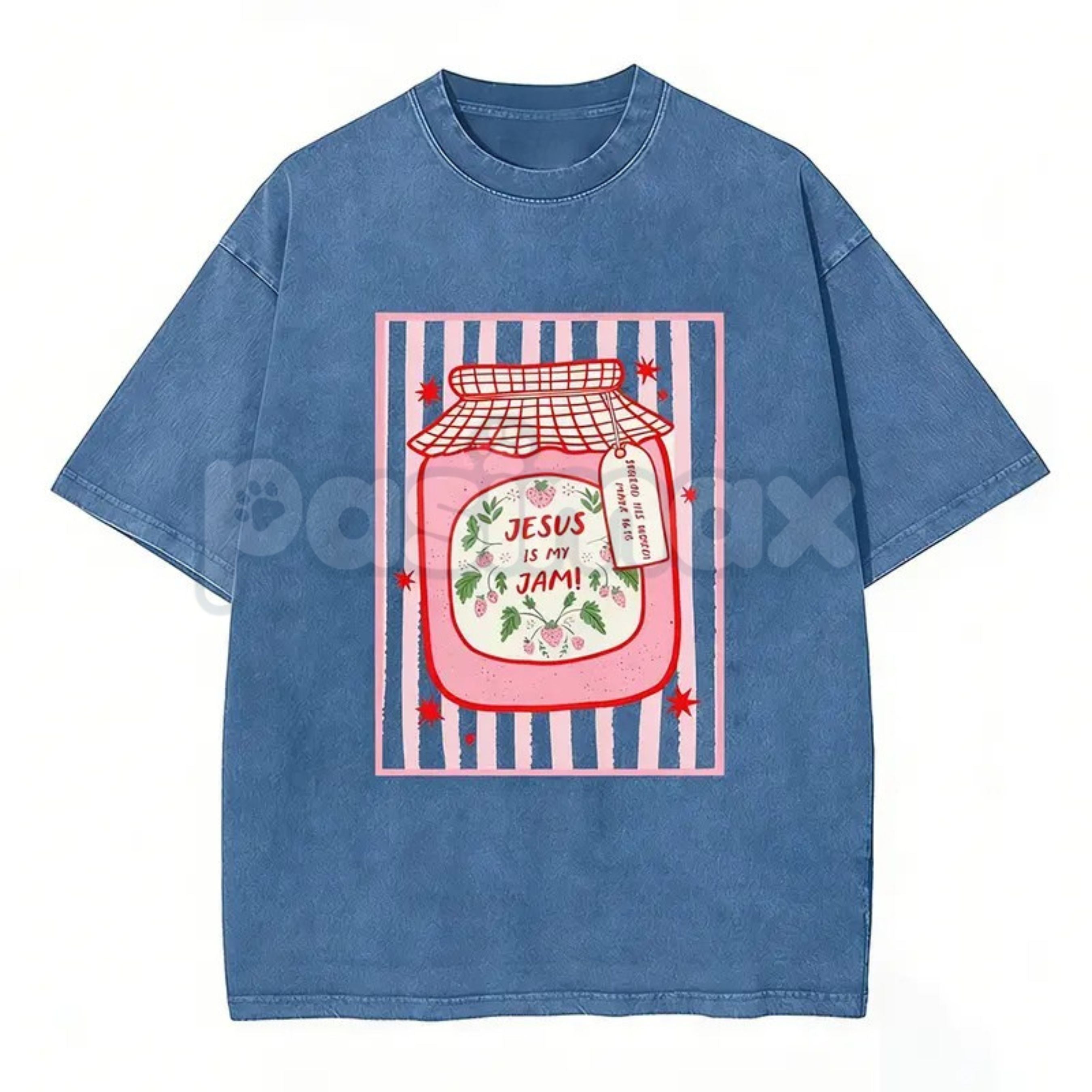 Jesus Is My Jam Strawberry Jam Jar T-Shirt – Pink Washed Christian Graphic Tee, Lightweight "Make His Mercy Known" Faith Top