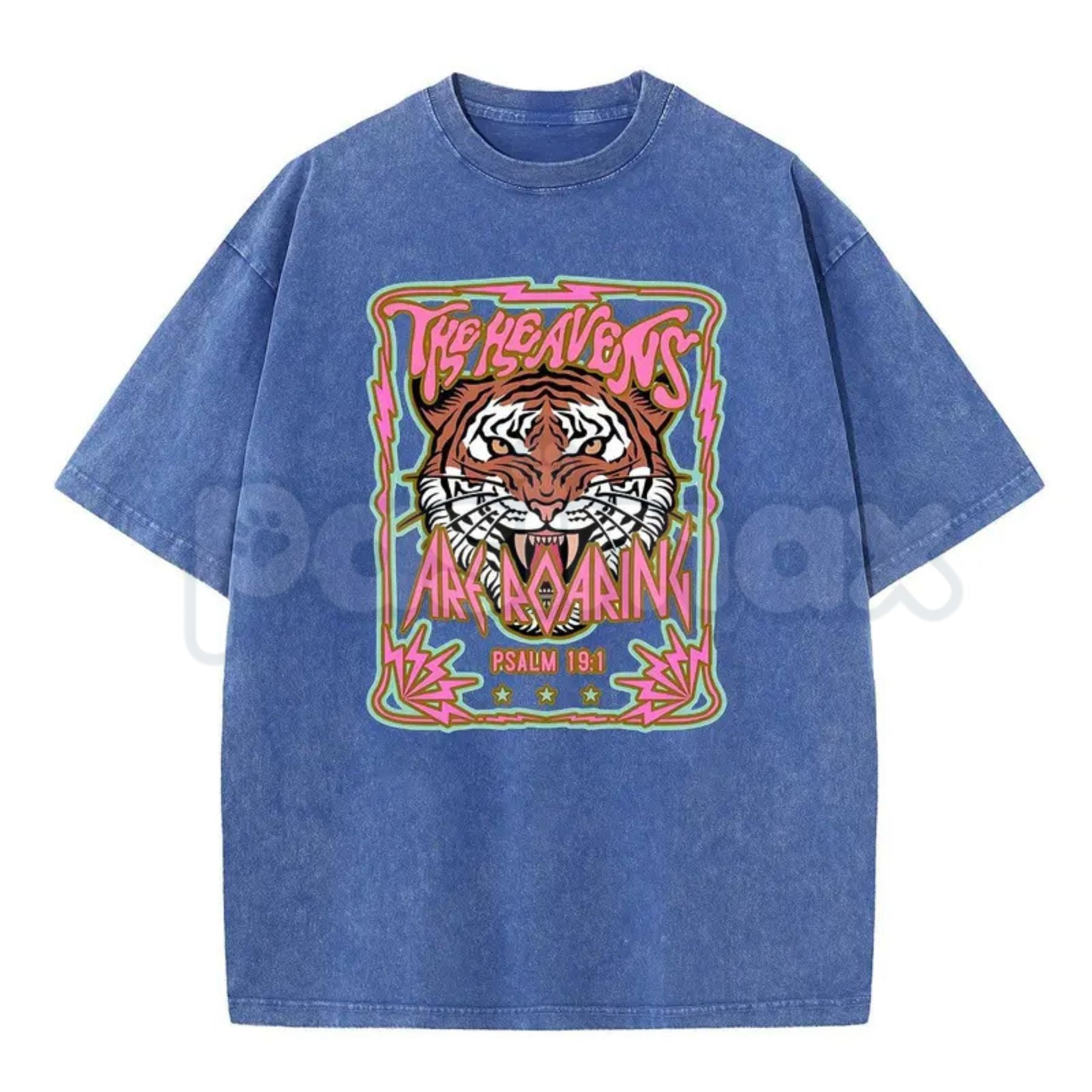Wayii Fashion The Heavens Roaring Tiger T-Shirt – Unisex Acid Wash Vintage Graphic Tee, Lightweight Retro Cotton Streetwear Top