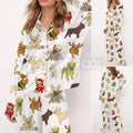 Christmas French Bulldog Satin Pajama Set for Women - Comfy Silky Sleepwear & Loungewear PJs