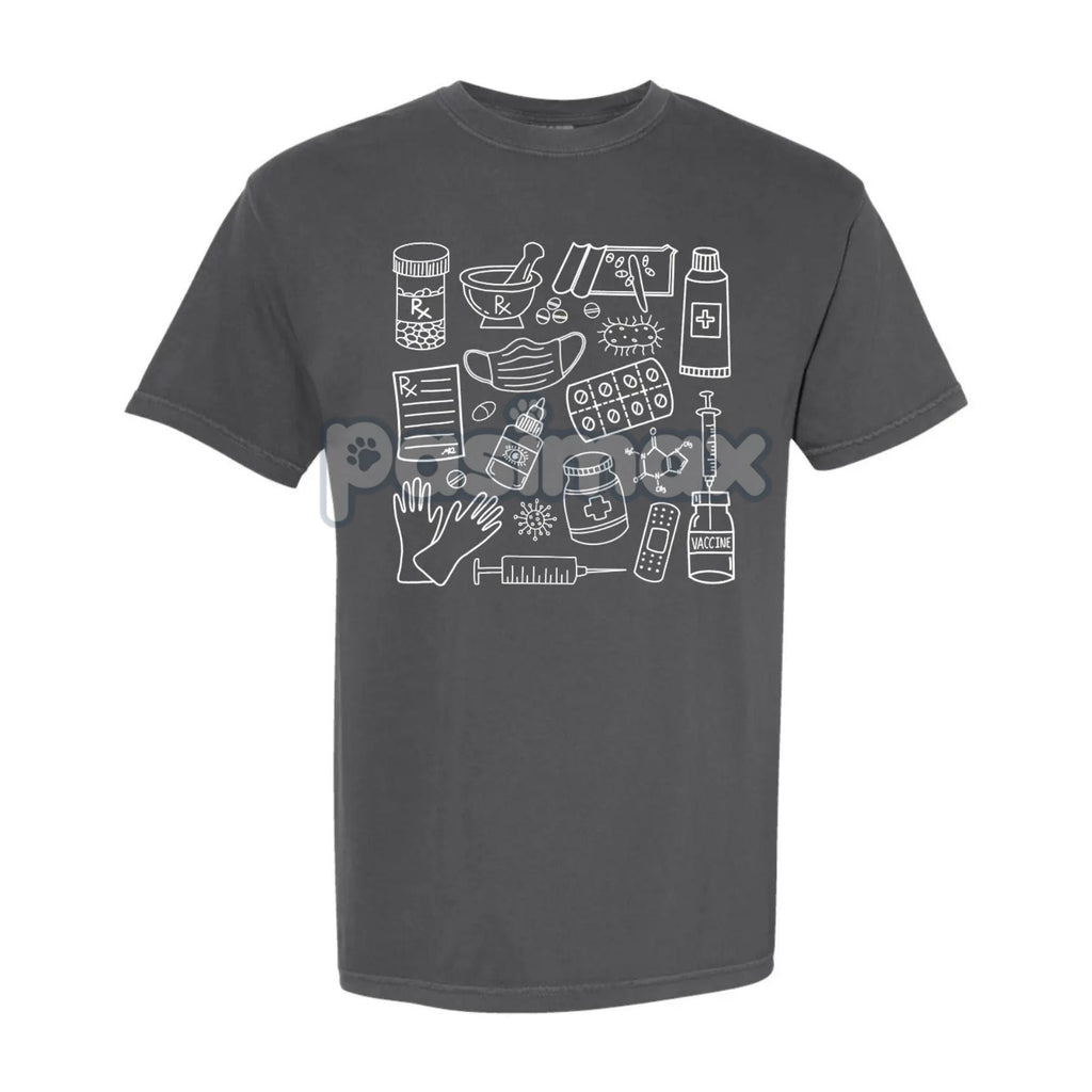 Pharmacy Doodle T-Shirt – Pharmacist Technician Gift, Cute Rx Tech Shirt, Funny Pharmacy Student Tee
