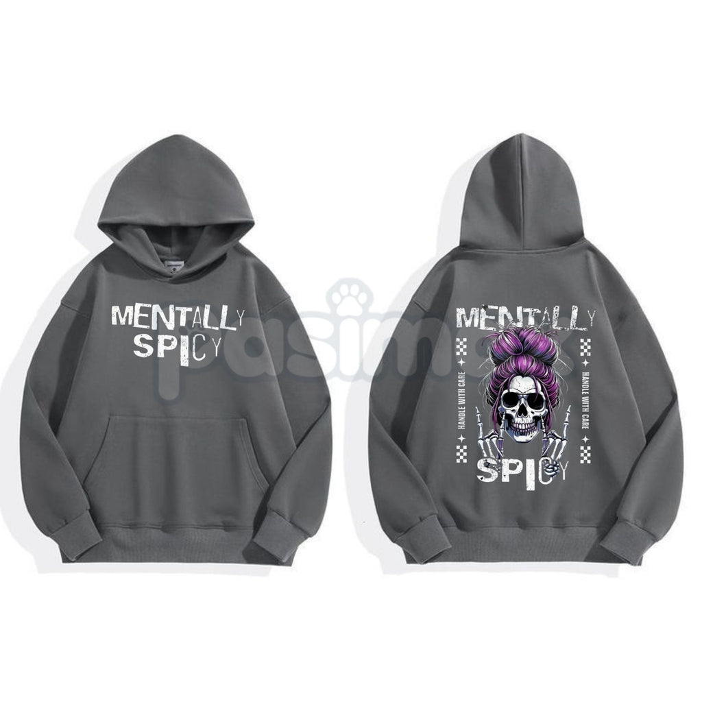Spicy Brain Skull Hoodie – Dark Aesthetic Neurodivergent Streetwear, Grunge Mental Health Pullover, Unisex Vintage Wash
