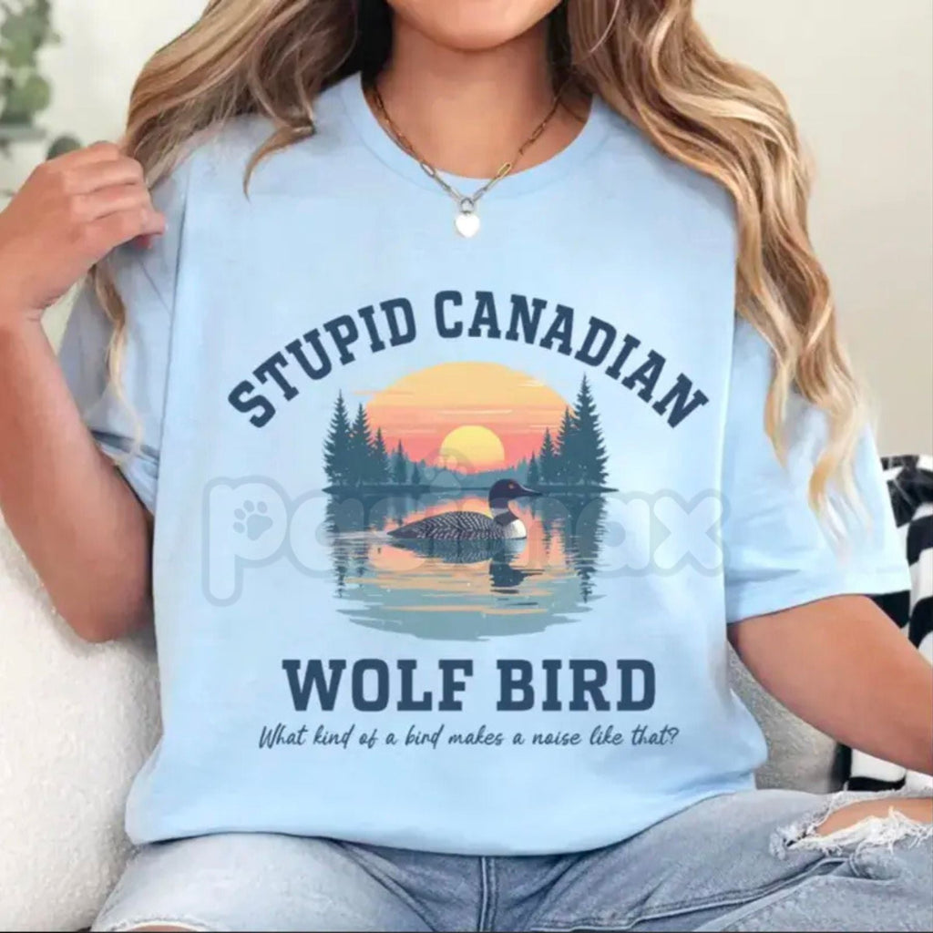 "Stupid Canadian Wolf Bird" Hockey Romance T-Shirt - Funny LGBT Hockey Fan Gift, BookTok Sarcastic Sports Romance Tee, Unisex Pucking Around Inspired Top