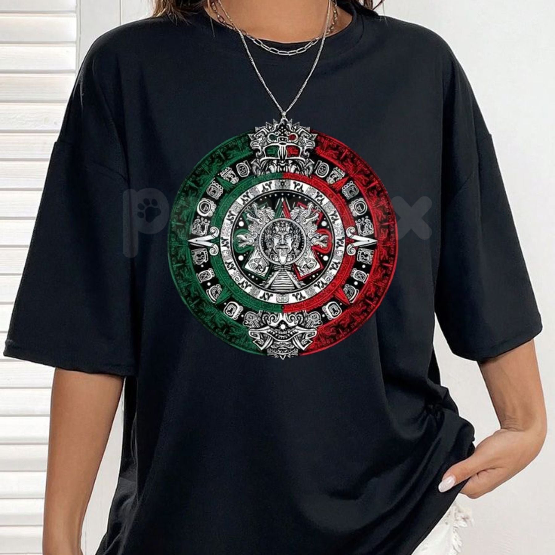 Aztec Calendar Sun Stone Mexico Flag T-Shirt – Mexican Heritage Graphic Tee