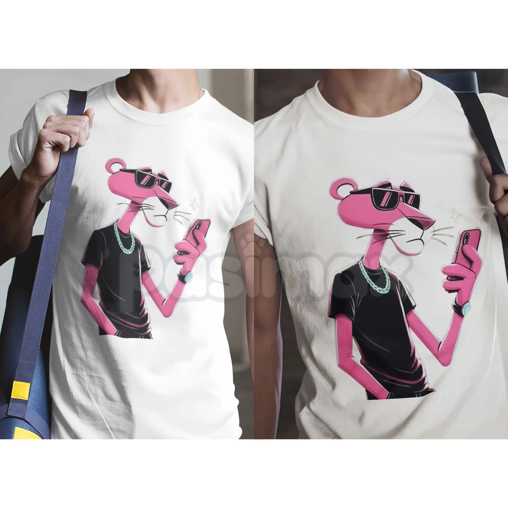 Pink Panther Wears Glasses Funny T-Shirt - Cool Sophisticated Feline Graphic Tee, Premium 100% Cotton Retro Cartoon Shirt, Geek Chic Pink Panther Fan Apparel, Modern Minimalist Character Top, Soft Lived-In Unisex Streetwear