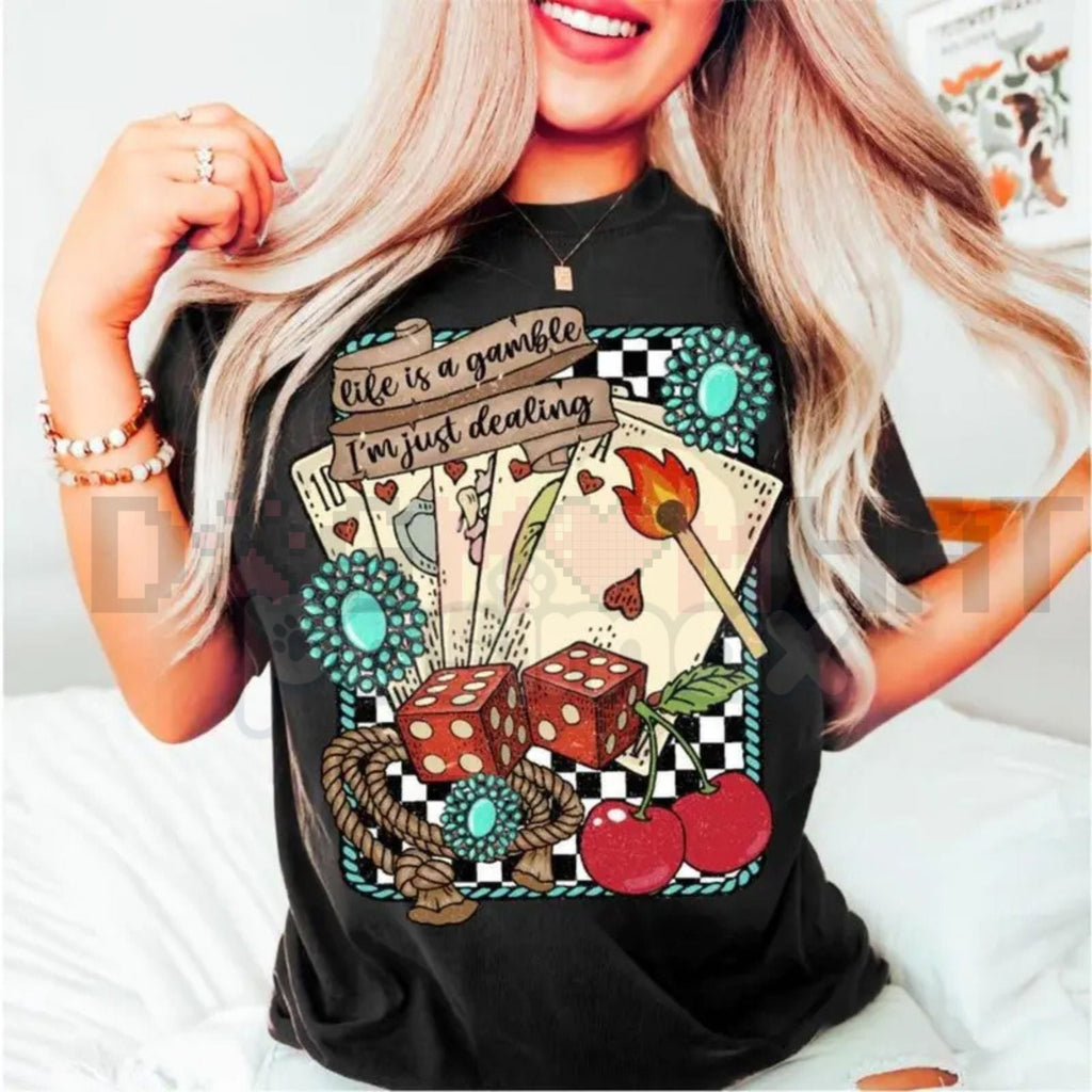 Life is a Gamble Shirt – Retro Turquoise Western Graphic Hoodie & Wild West Country Sweatshirt