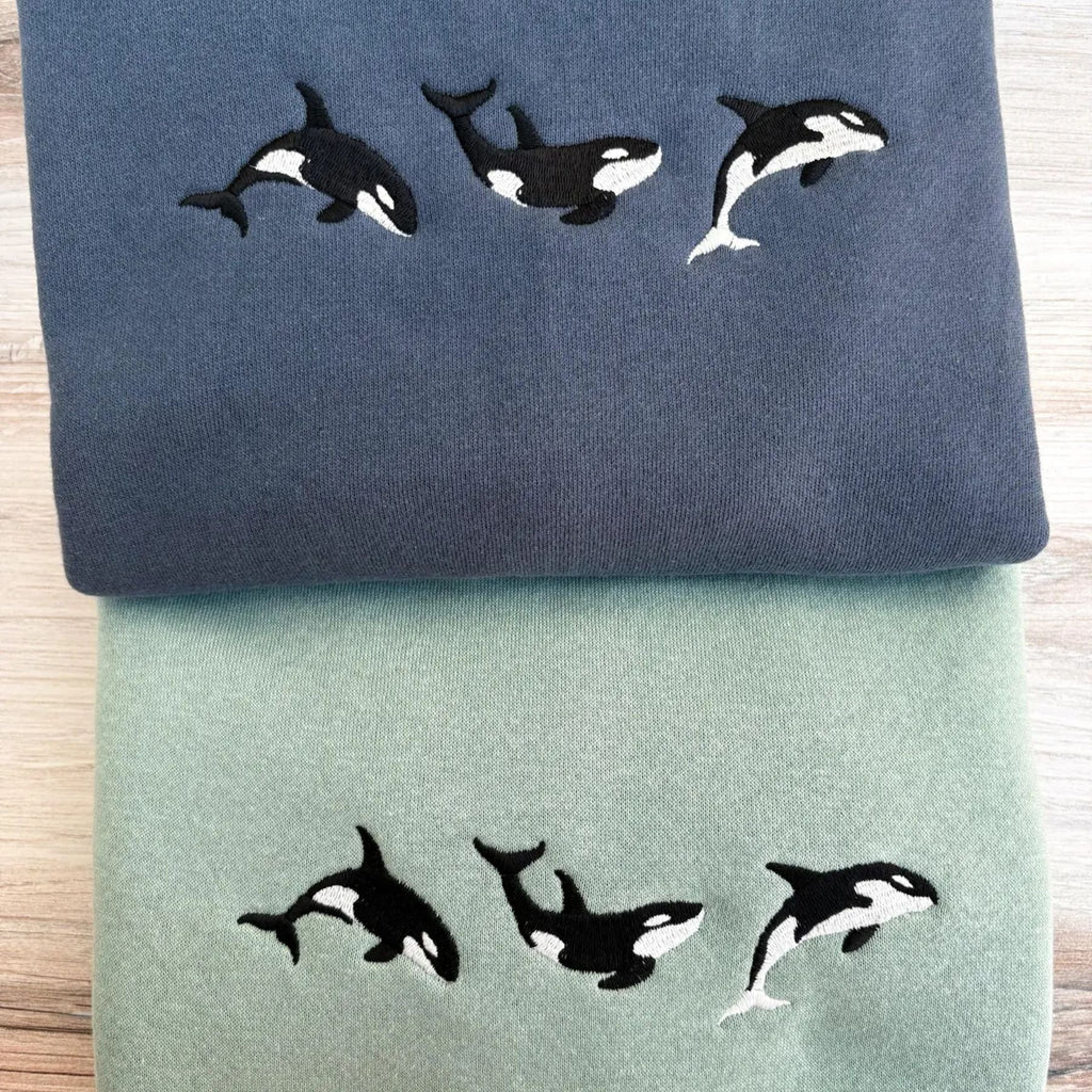 Embroidered Orca Sweatshirt – Ocean Lover's Crewneck, Killer Whale Apparel