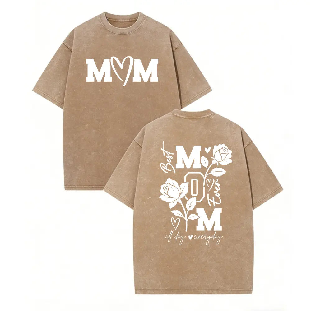 MOM All Day Every Day T-Shirt – Vintage Washed Motherhood Graphic Tee, Retro Lightweight Cotton Mom Life Top, Aesthetic Streetwear Gift for Her