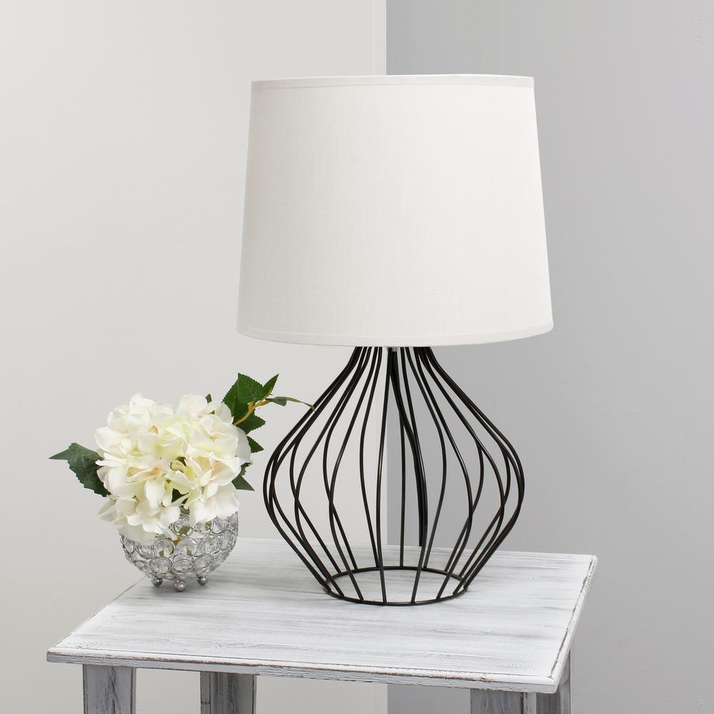 Geometrically Wired Table Lamp, White on Black