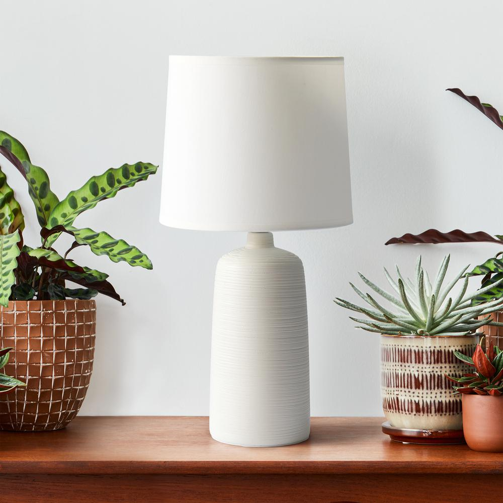 Textured Linear Ceramic Table Lamp, Off White