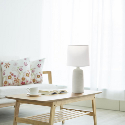 Textured Linear Ceramic Table Lamp, Off White