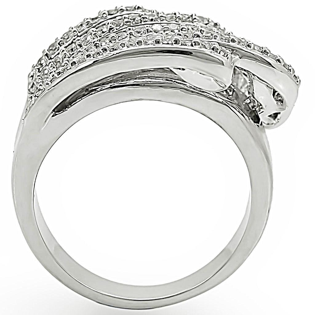 1W018 - Rhodium Brass Ring with AAA Grade CZ  in Clear