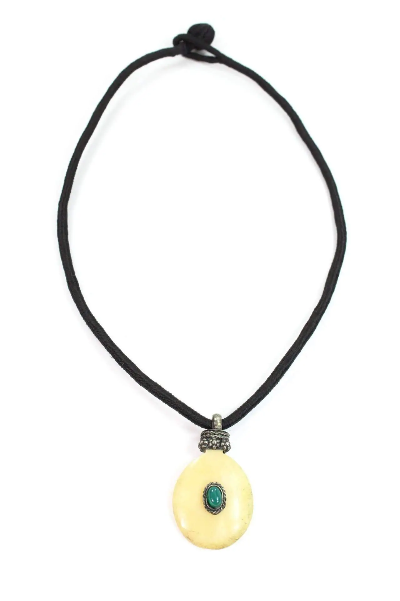 Oval Bone & Stone Tribal Pendant Necklace