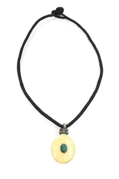 Oval Bone & Stone Tribal Pendant Necklace