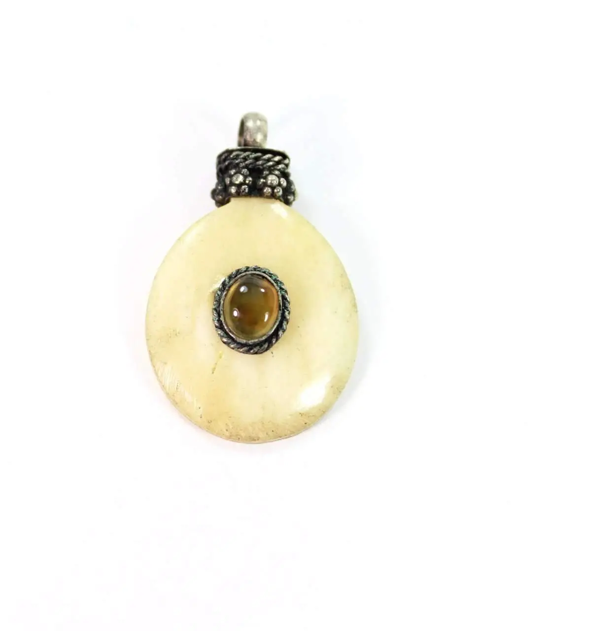 Oval Bone & Stone Tribal Pendant Necklace