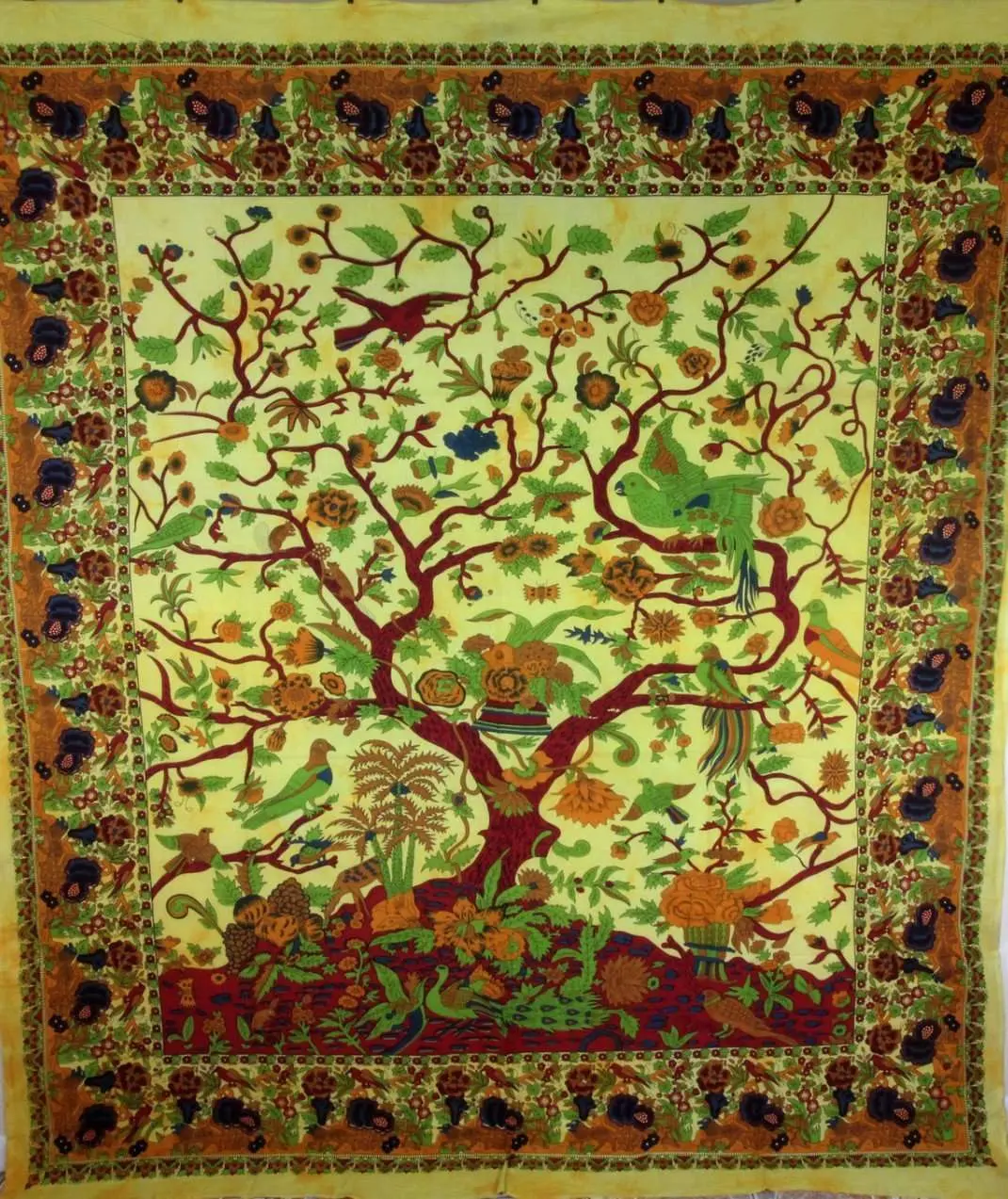 Yellow Tree of Life Birds Tapestry