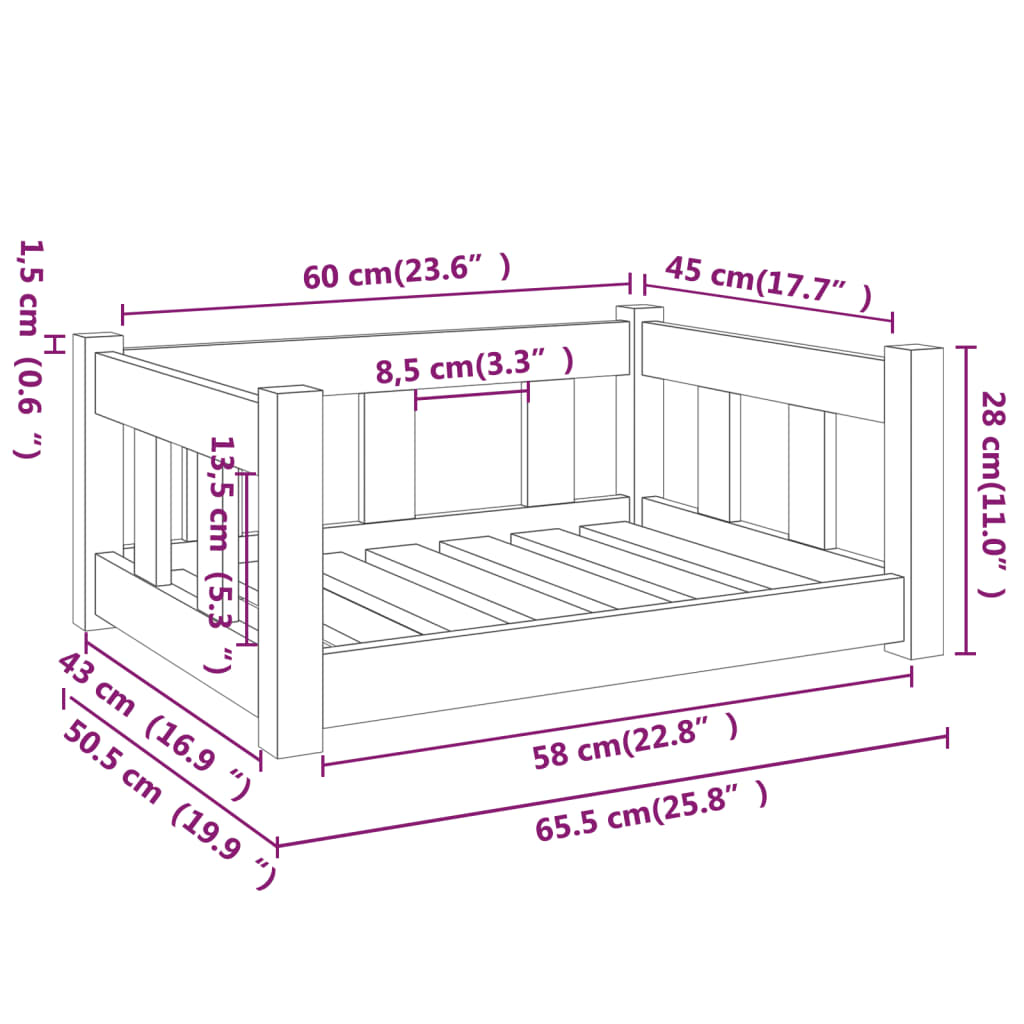 vidaXL Dog Bed White 25.8"x19.9"x11" Solid Wood Pine