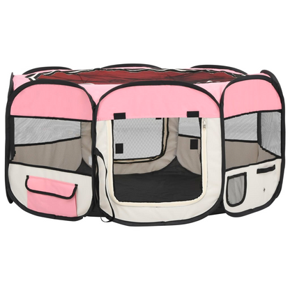 vidaXL Foldable Dog Playpen with Carrying Bag Pink 57.1"x57.1"x24"