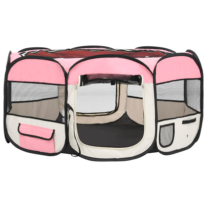 vidaXL Foldable Dog Playpen with Carrying Bag Pink 57.1"x57.1"x24"