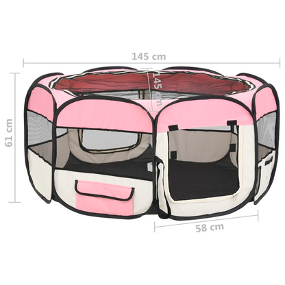 vidaXL Foldable Dog Playpen with Carrying Bag Pink 57.1"x57.1"x24"