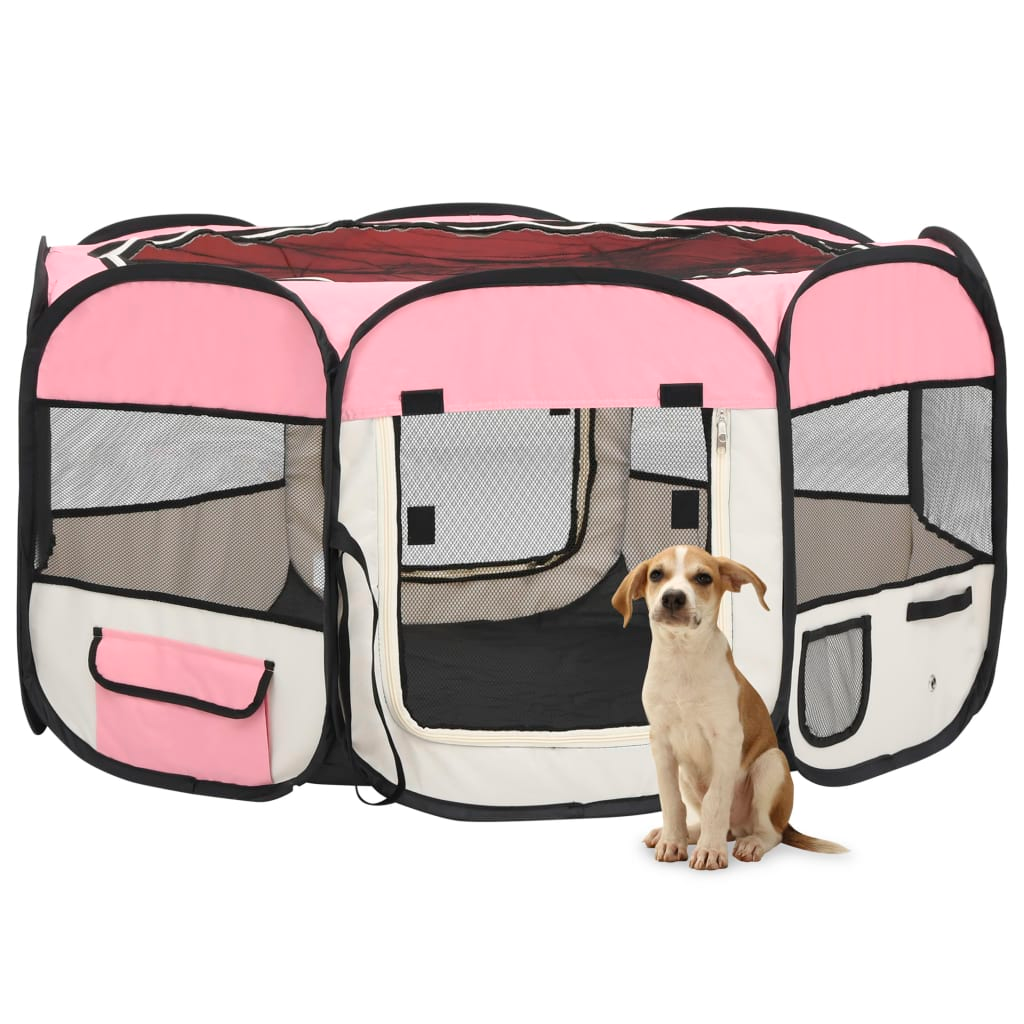 vidaXL Foldable Dog Playpen with Carrying Bag Pink 49.2"x49.2"x24"