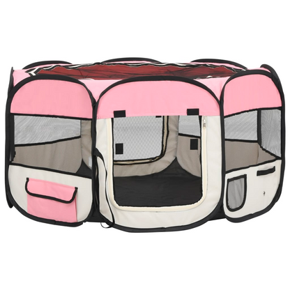 vidaXL Foldable Dog Playpen with Carrying Bag Pink 49.2"x49.2"x24"