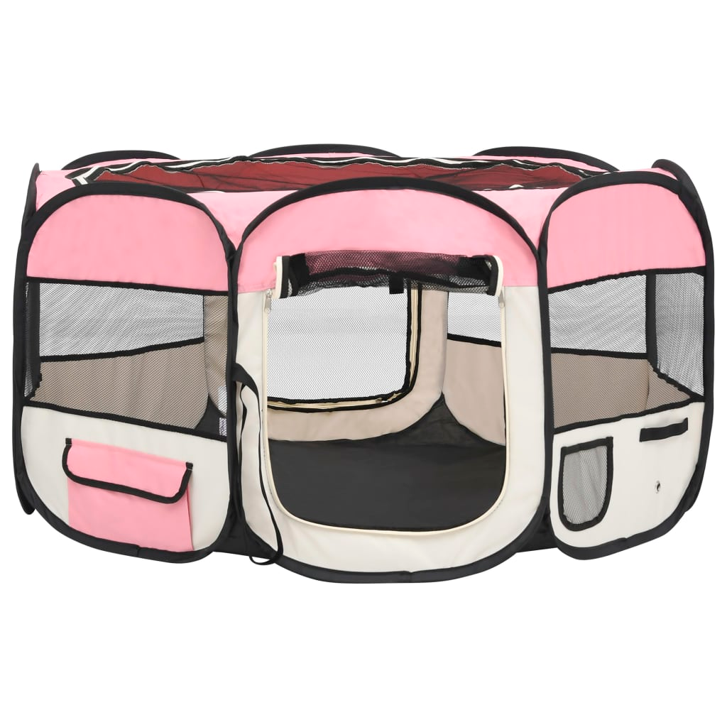 vidaXL Foldable Dog Playpen with Carrying Bag Pink 49.2"x49.2"x24"