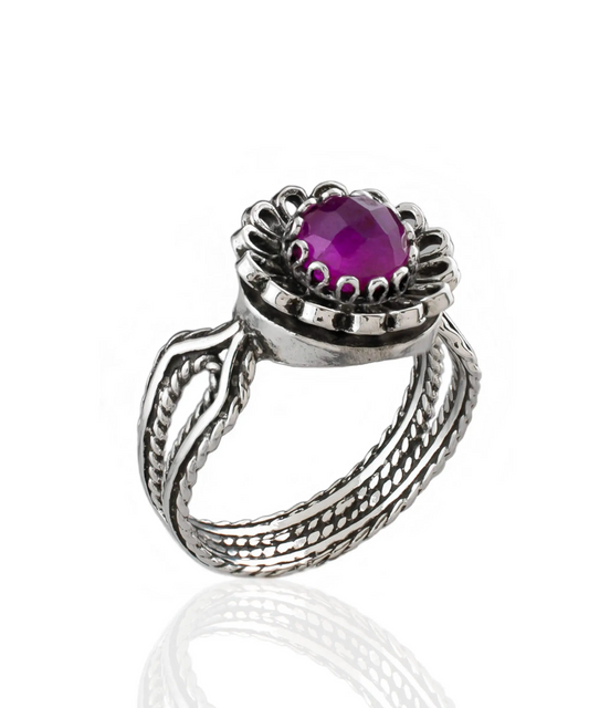 Ruby Corundum Gemstone Sterling Silver Women Cocktail Ring