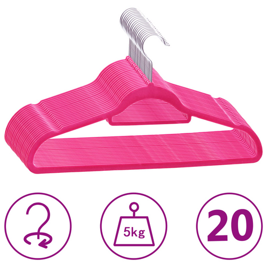 vidaXL 20 pcs Clothes Hanger Set Anti-slip Pink Velvet