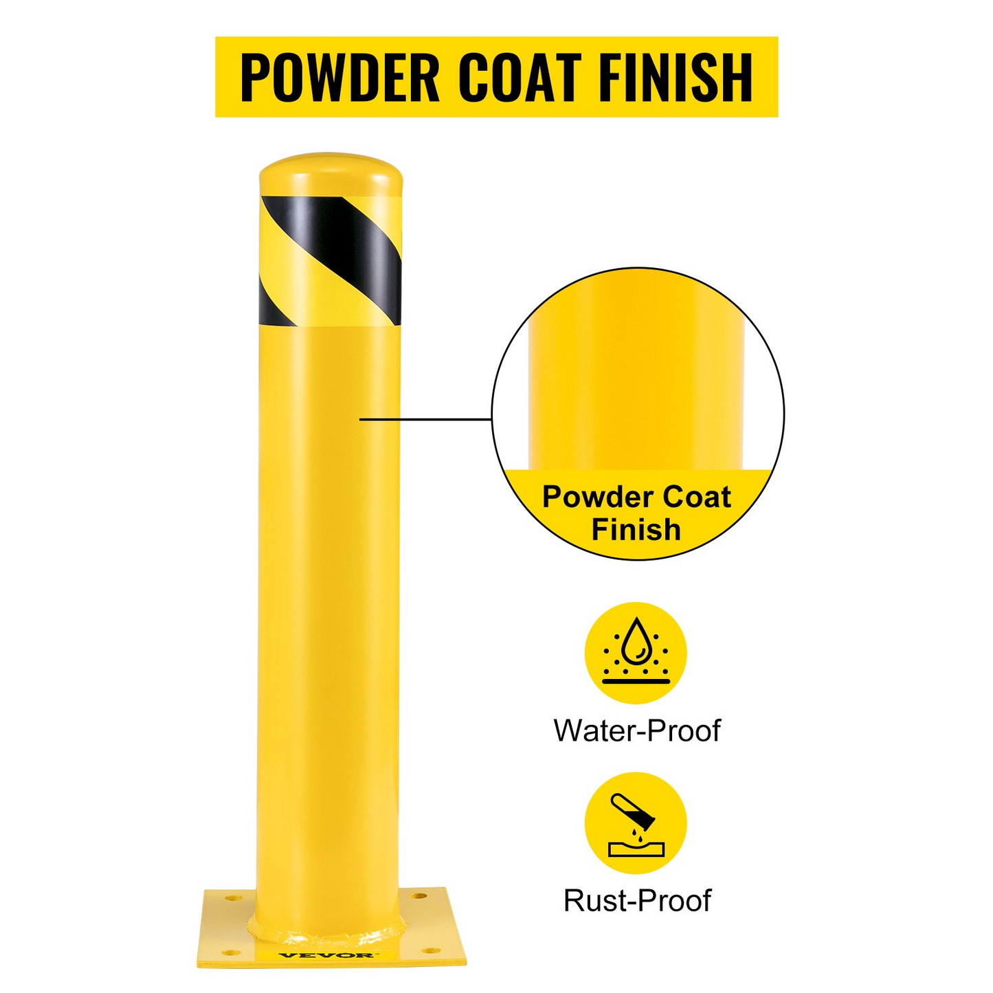 VEVOR Safety Bollard 24"x4.5" Safety Barrier Bollard 4-1/2" OD 24" Height Yellow Powder Coat Pipe Steel Safety Barrier with 4 Free Anchor Bolts for Traffic-Sensitive Area