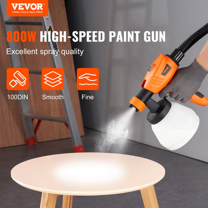 VEVOR Paint Sprayer, 500W Electric Spray Paint Gun with 10FT Air Hose, 1300ml Container and 3 Spray Patterns, 4 Nozzles, HVLP Spray Gun for House Painting Home Interior & Exterior Walls, Fence