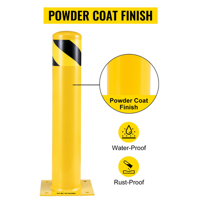 VEVOR Safety Bollard 24"x4.5" Safety Barrier Bollard 4-1/2" OD 24" Height Yellow Powder Coat Pipe Steel Safety Barrier with 4 Free Anchor Bolts for Traffic-Sensitive Area