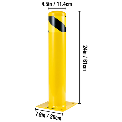 VEVOR Safety Bollard 24"x4.5" Safety Barrier Bollard 4-1/2" OD 24" Height Yellow Powder Coat Pipe Steel Safety Barrier with 4 Free Anchor Bolts for Traffic-Sensitive Area