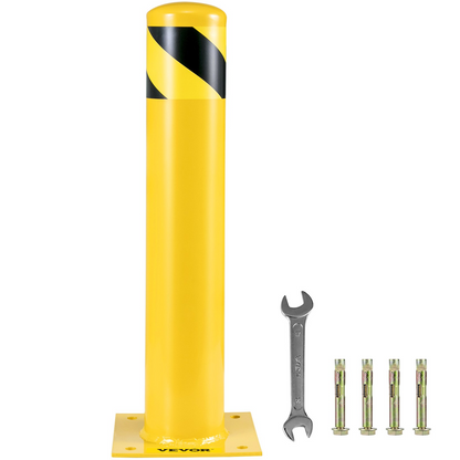 VEVOR Safety Bollard 24"x4.5" Safety Barrier Bollard 4-1/2" OD 24" Height Yellow Powder Coat Pipe Steel Safety Barrier with 4 Free Anchor Bolts for Traffic-Sensitive Area