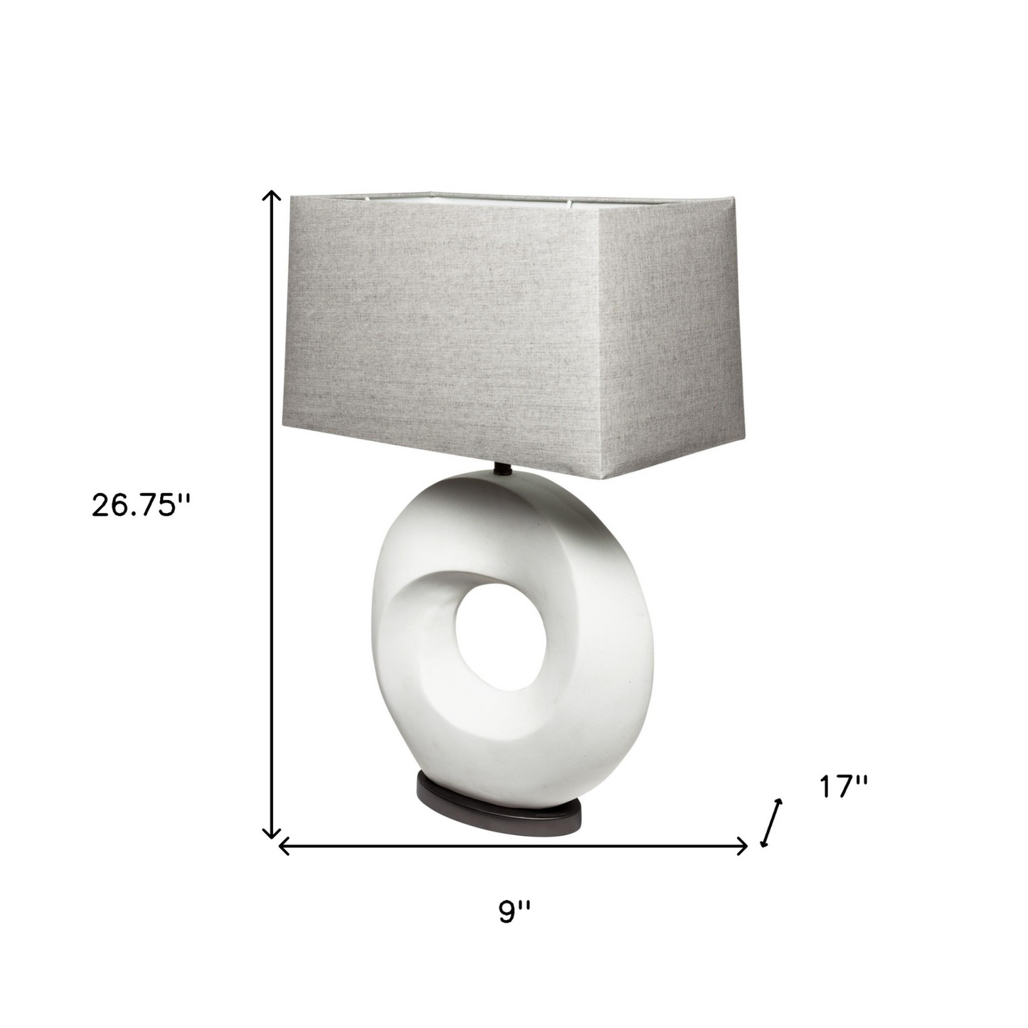 "27"" White Geometric Table Lamp With Gray Shade"