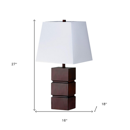 "27"" Brown Bedside Table Lamp With White Shade"