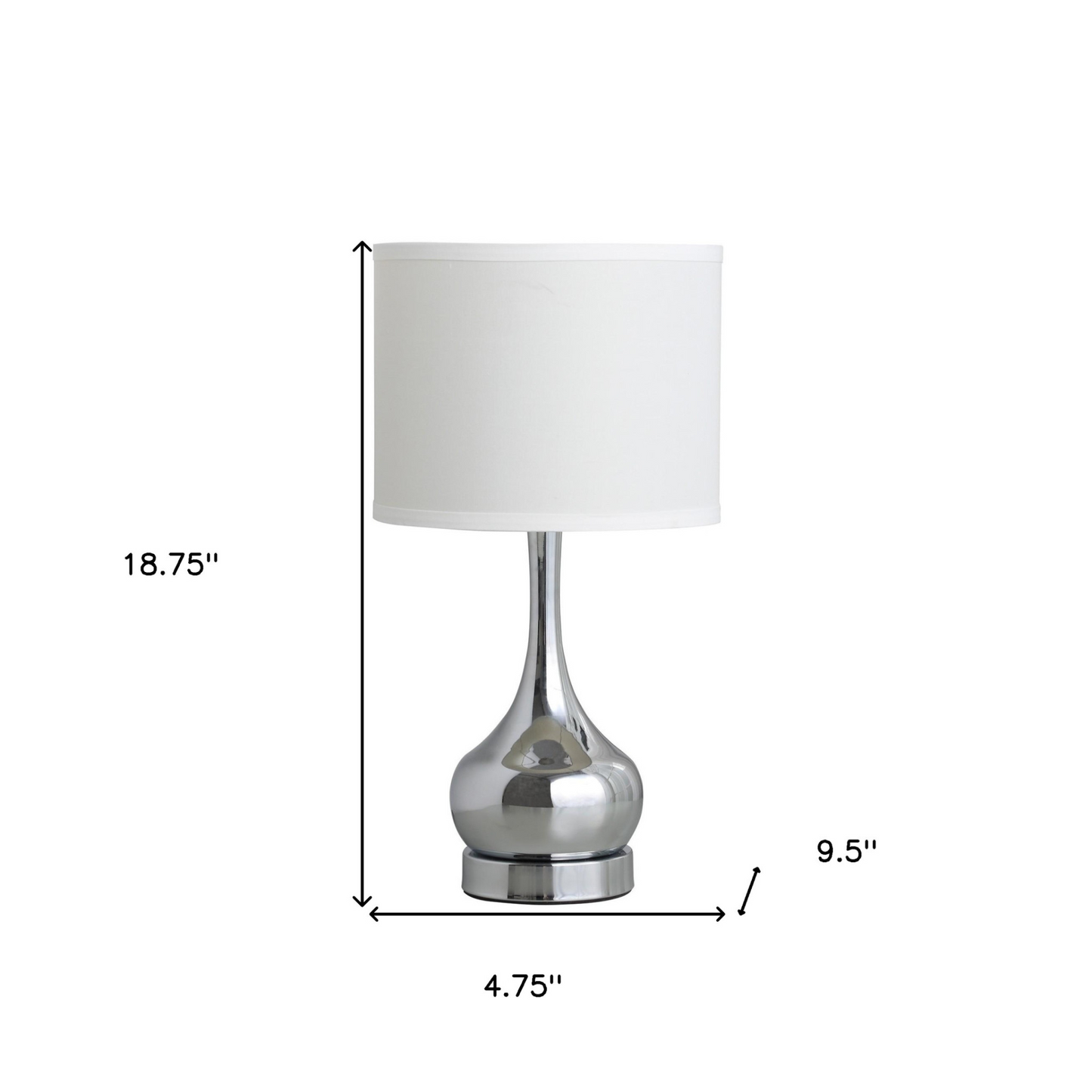 "19"" Silver Bedside Table Lamp With White Drum Shade"