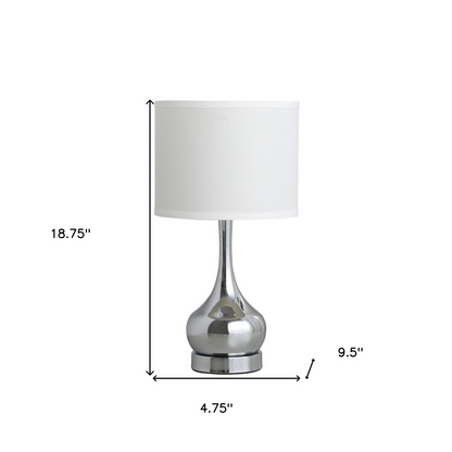 "19"" Silver Bedside Table Lamp With White Drum Shade"