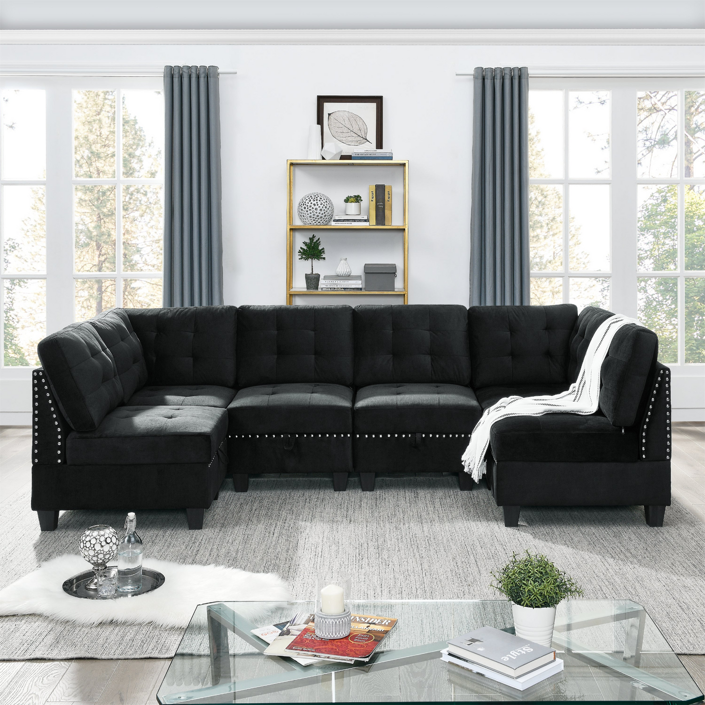 Corner Sofa for Modular Sectional,Black Velvet (31.5"x31.5"x36.5")