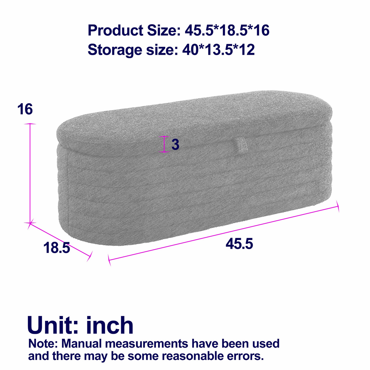 Length 45.5 inches Storage Ottoman Bench Upholstered Fabric Storage Bench End of Bed Stool with Safety Hinge for Bedroom, Living Room, Entryway,Teddy White (Ivory)