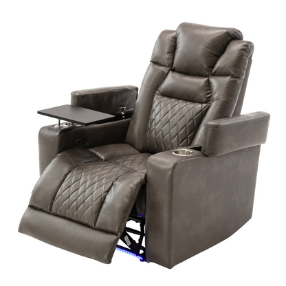 Power Motion Recliner with USB Charging Port and Hidden Arm Storage, Home Theater Seating with 2 Convenient Cup Holders Design and 360° Swivel Tray Table