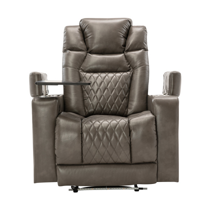 Power Motion Recliner with USB Charging Port and Hidden Arm Storage, Home Theater Seating with 2 Convenient Cup Holders Design and 360° Swivel Tray Table