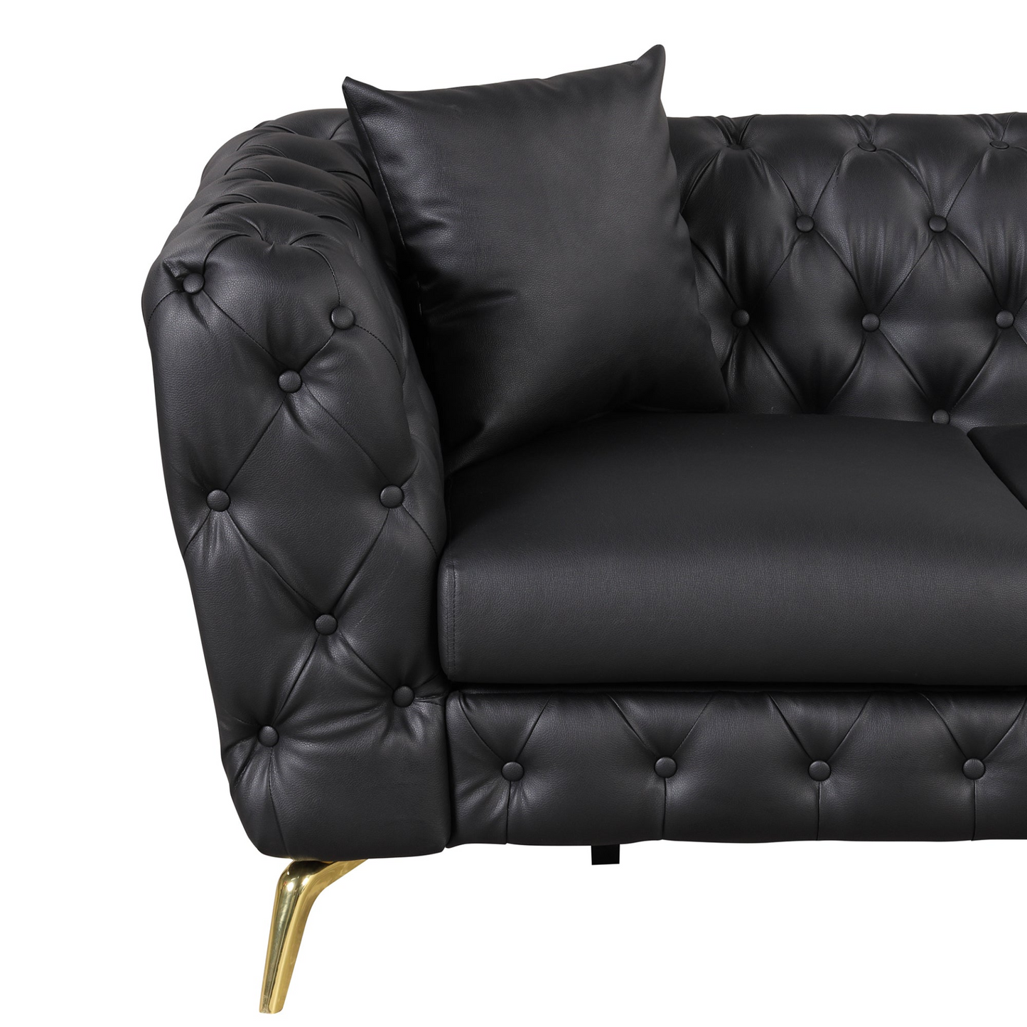 44" Modern Sofa Couch PU Upholstered Sofa with Sturdy Metal Legs, Button Tufted Back, Single Sofa Chair for Living Room,Apartment,Home Office, Black