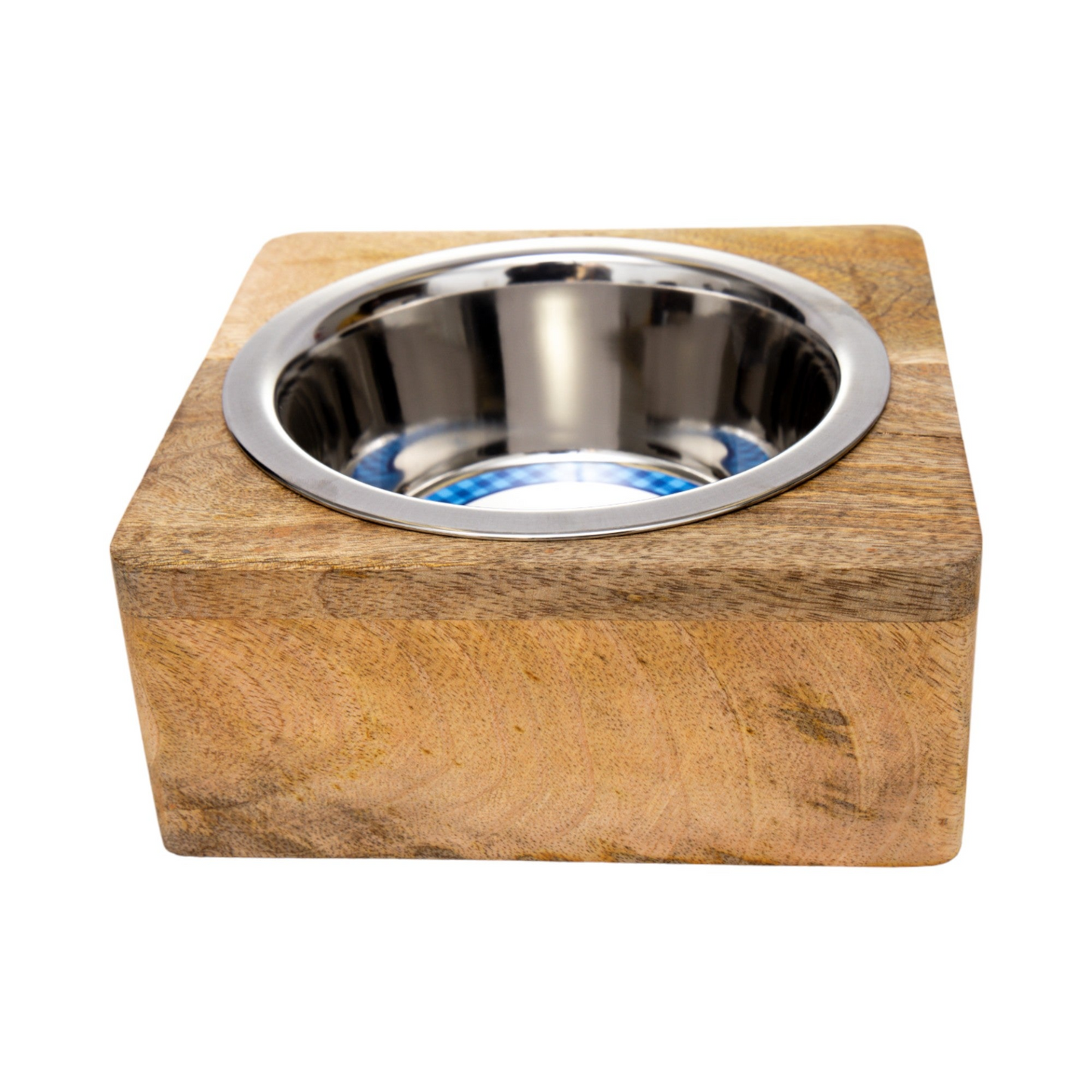 Country Living Stainless Steel Dog Bowl with Square Mango Wood Holder (1qt)