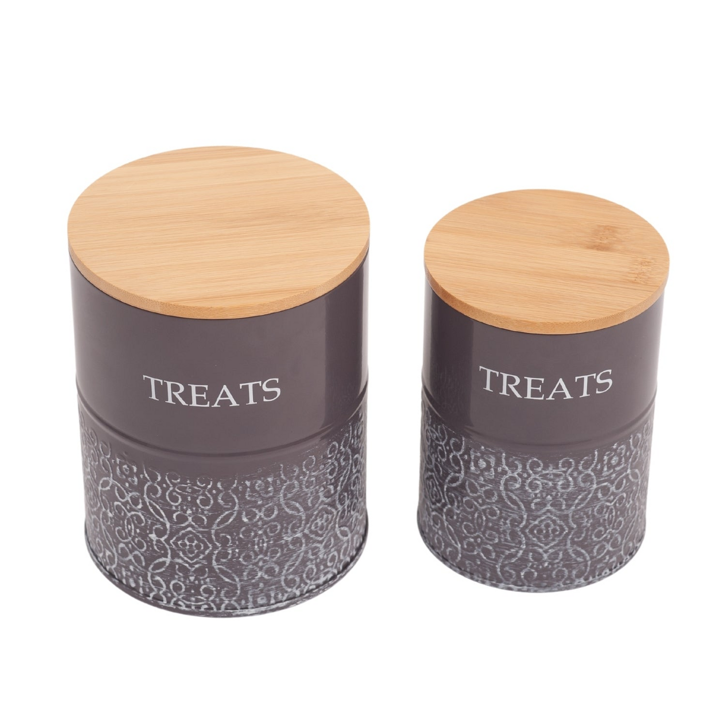 Country Living Set of 2 Volcanic Gray Carbon Steel Dog Treat Containers