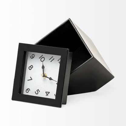 Black Metal Cube Desk Table Clock